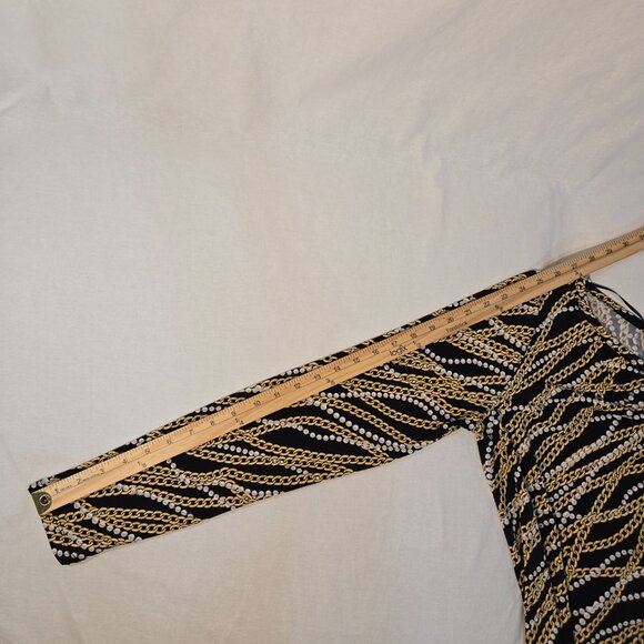 MICHAEL KORS Old Money Black/Gold Chain/Pearl Pattern Border Shift Dress Size L. - Picture 16 of 16